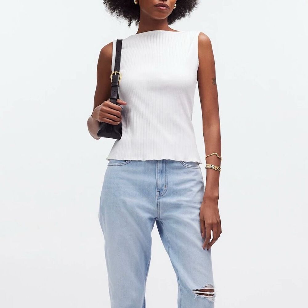 Madewell White Ribbed Sleeveless Tank Top